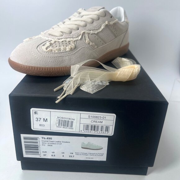 Alohas Crochet Lace Trim Sneakers Ivory Suede Shoes Women Size 37 US6.5 - Picture 6 of 11